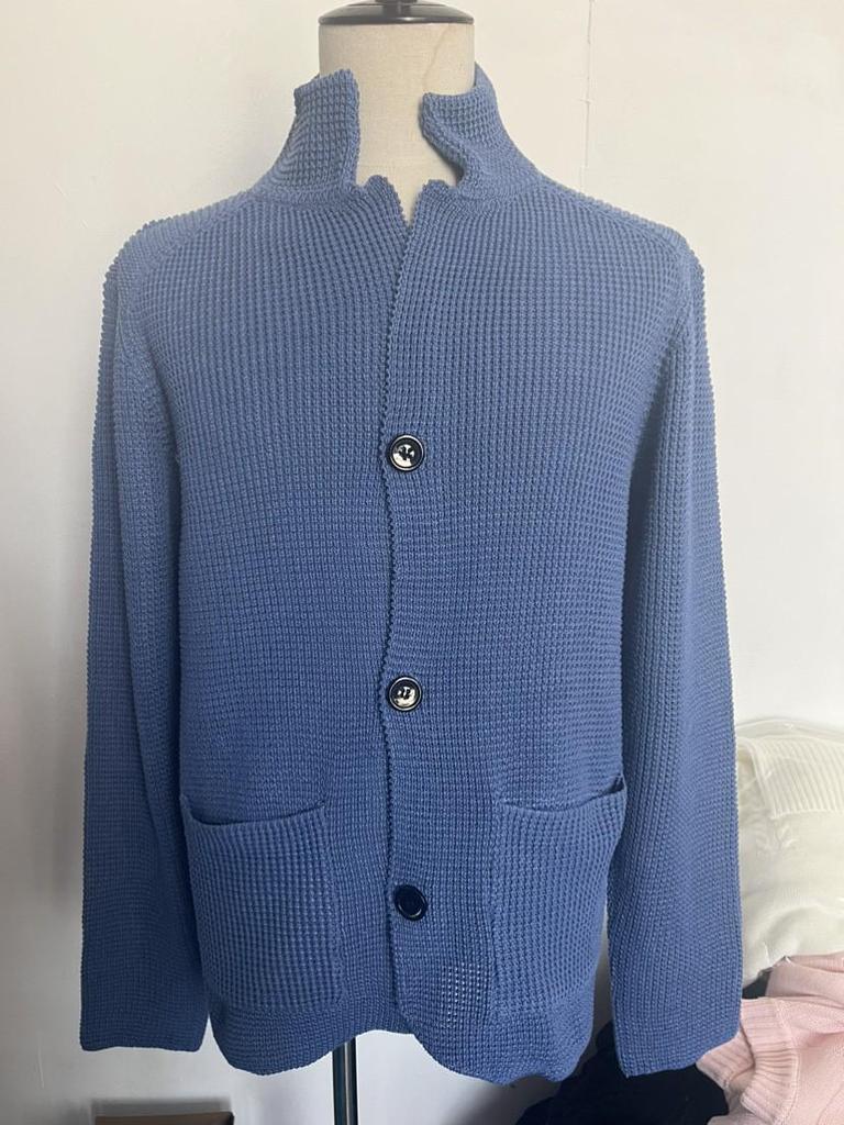 Men's Slim Fit Knitted Sweater - Solid Color, Turn-Down Collar, Long Sleeve, Trendy Brand for Fall/Winter