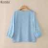 ZANZEA Women Square Collar Summer Hollow Embroidered Casual 3/4 Sleeve Blouse