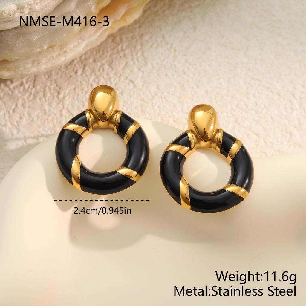 Stainless Steel High-grade Drip Oil Contrasting Color Ring Earrings Women's Niche Light Luxury Earrings