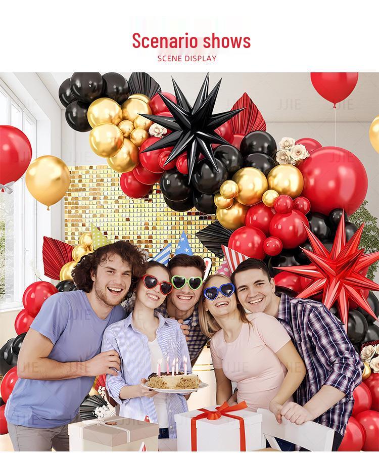 Elegant Red, Black & Gold Balloon Chain Set for Celebrations: Birthday, Graduation, Wedding