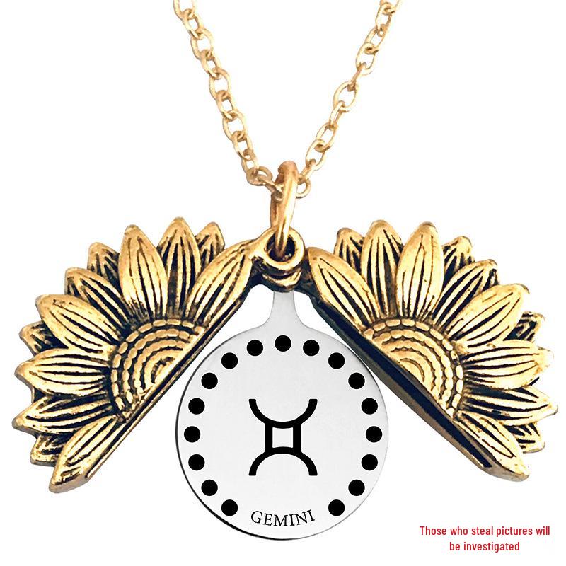Twelve Constellations Sunflower Titanium Steel Pendant Necklace - European & American Holiday Gift