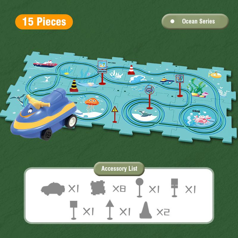 Puzzle Set Electric Tram Children's Toys DIY Track Play Mat Railroad Car Mini Road Signs Scene Jigsaw Puzzle Toys Boy Girl Gifts