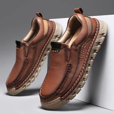 Retro Loafers for Man Spring Autumn  Handmade Leather Comfort Soft Slip On Casual Shoes Lightweight Non Slip Versatile Flats