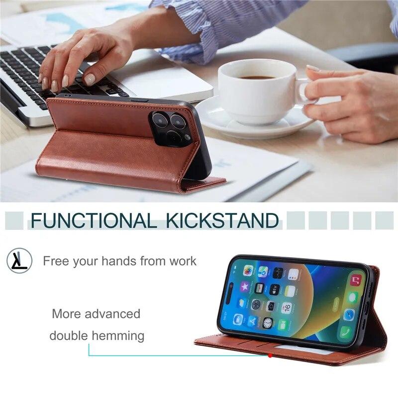 Leather Wallet Card Phone Case for iPhone 15 Pro Max 14 Plus 13 12 Mini 11 For Samsung Galaxy S23 Ultra S22 S21 S20 FE A54 A34 A14 A73 A53 Flip Cover
