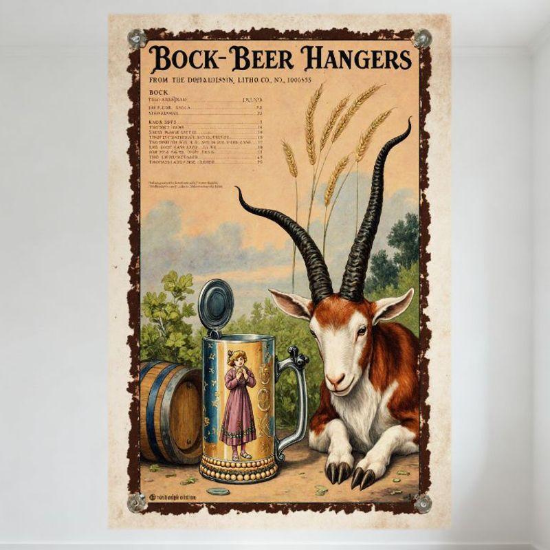 Vintage Bock Beer Hangers Goat & Beer Stein Metal Tin Sign, Distressed Aged Wall Decor for Bar Pub Home Cafe, 8x12 Inch
