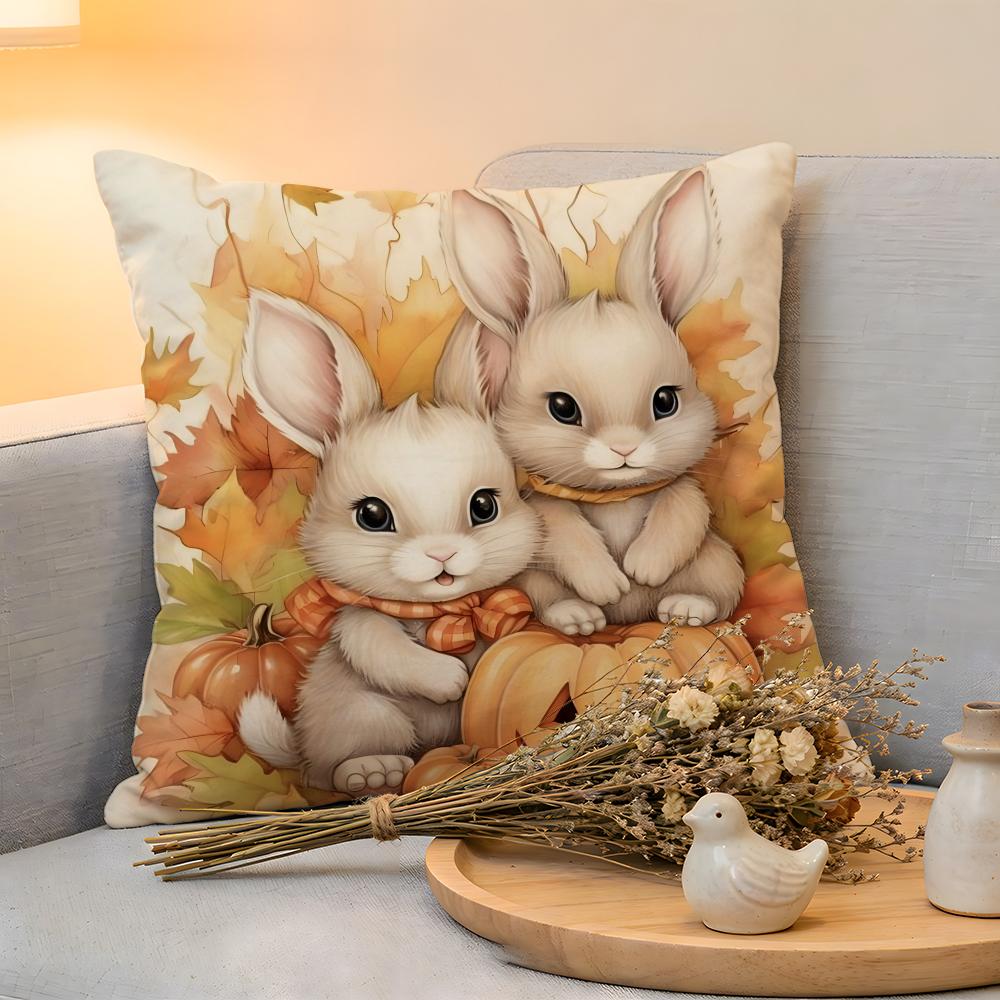 Cushion Cover Linen SkinFriendly Soft Decorative Case for Sofa Home Decor Fall pumpkin Bunny orange design Pillow cover