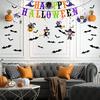 Happy Halloween Alphabet Flag Pumpkin Witch Black Cat Spiral Pendant Bat Sticker Set