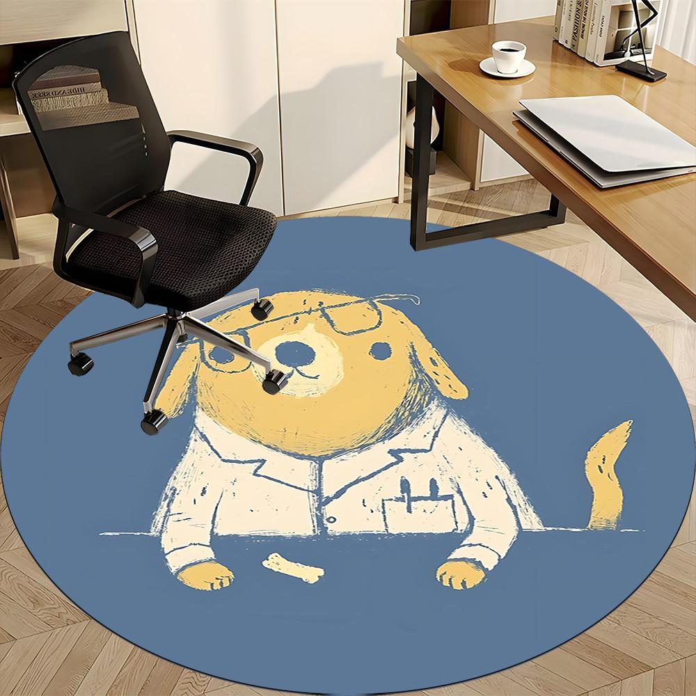 1pc Doggie Labcoat Office Round Area Rug, Under Office Chairs Bedroom Living Room Home Decor, Room Deco