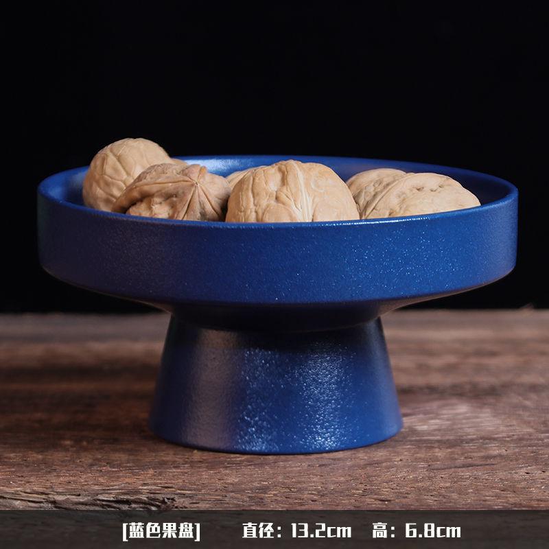Chinese-style Ceramic Fruit Plate Circular Jewelry Food Teacup Tray Home High-foot Cake Dessert Dry Fruit Plate Kitchen Supplies