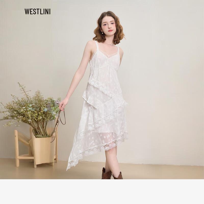 

Женское кружевное платье-майка с V-образным вырезом и оборками M