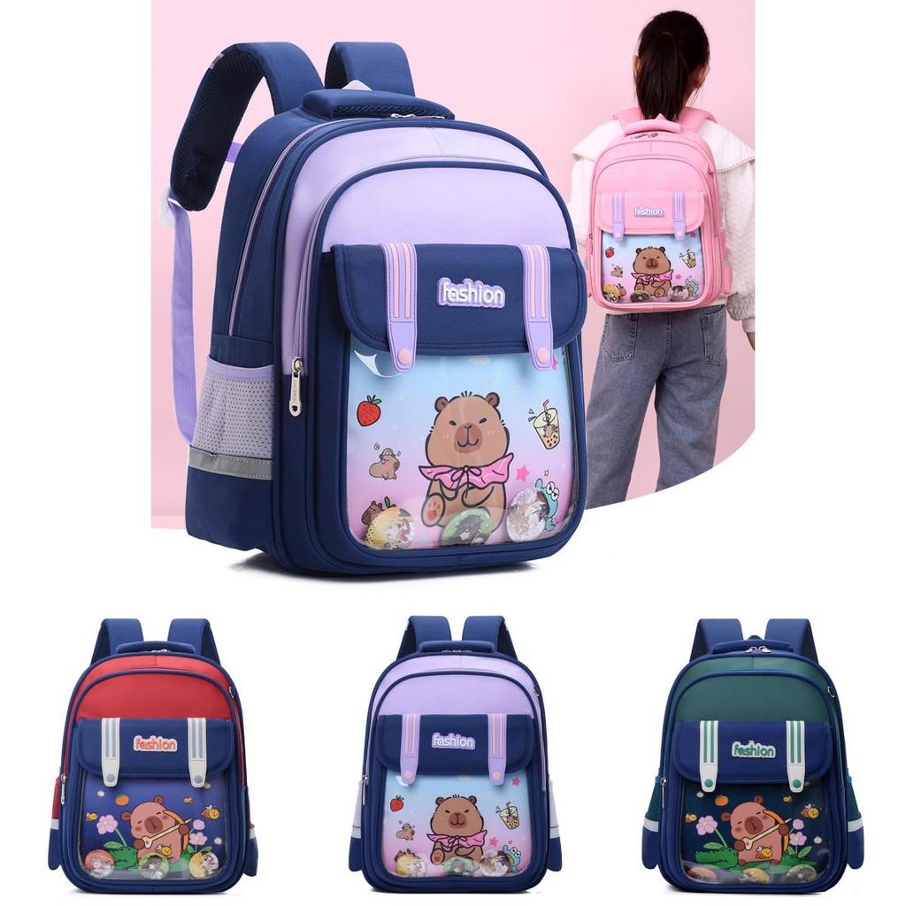 Lovely And Practical Capybara Design Nylon Kids Backpack For School With Adjustable Shoulder Straps
