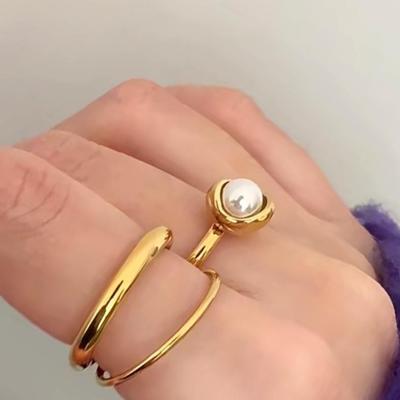 Minimalistischer doppelreihiger unregelmäßiger 18K Gold-plattierter Ring – Retro Trendiger Stil für Damen, Europäische & Amerikanische Mode