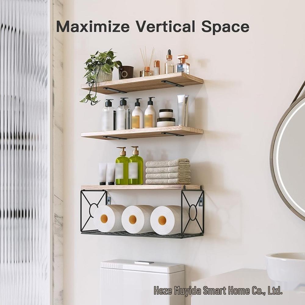 Wall-Mounted Bathroom Shelf with Storage Basket for Kitchen or Living Room