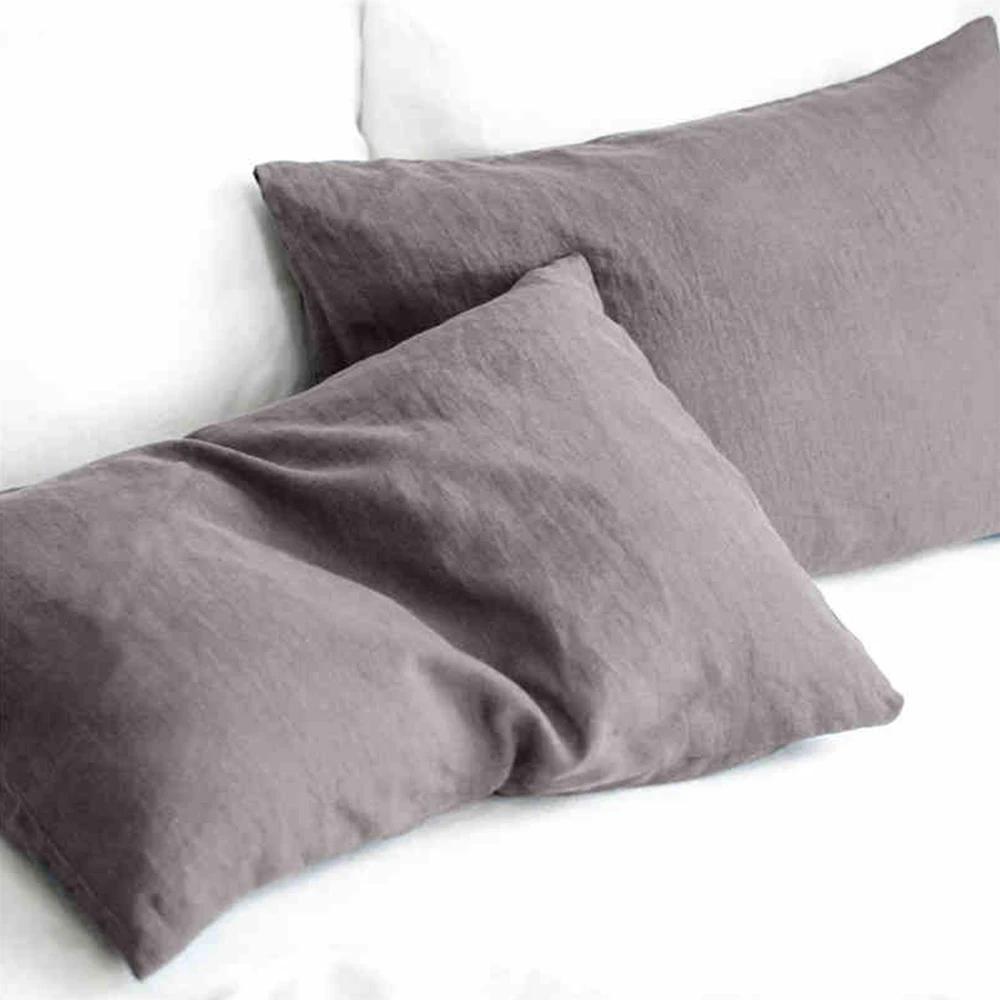 Ensemble de 2 Taies d'oreiller Douces Respirantes 100% Lin Housse de Coussin Décoratif Carré Différentes Tailles pour Lit Canapé Sofa Enveloppe