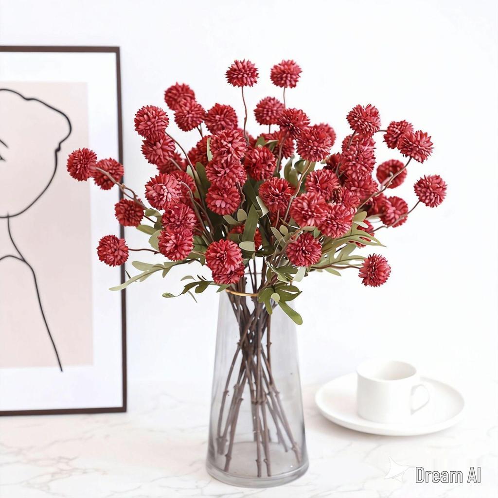 Artificial Dandelion Flower with 5 Heads - Single Stem for Indoor Decoration or Wedding Decor