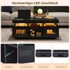 100x50x43cm Schwarzer Hochglanz-Couchtisch, mit steuerbaren LED-Leuchten, Mobile App, Wohnzimmertisch mit Schrank, Sofatisch mit Ladeanschluss und