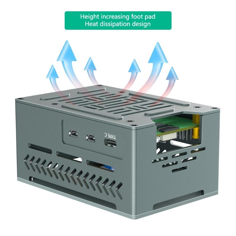 Aluminum Enclosure Box For RPI 5 Board Case With Quiet Efficient Fan and Heatsinks Enhances Performances