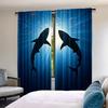 2Pcs Shark Curtains Silhouette Of The Fishes Swimming At Twilight Night Moon Mystic Sea Scenery Living Room Bedroom Window