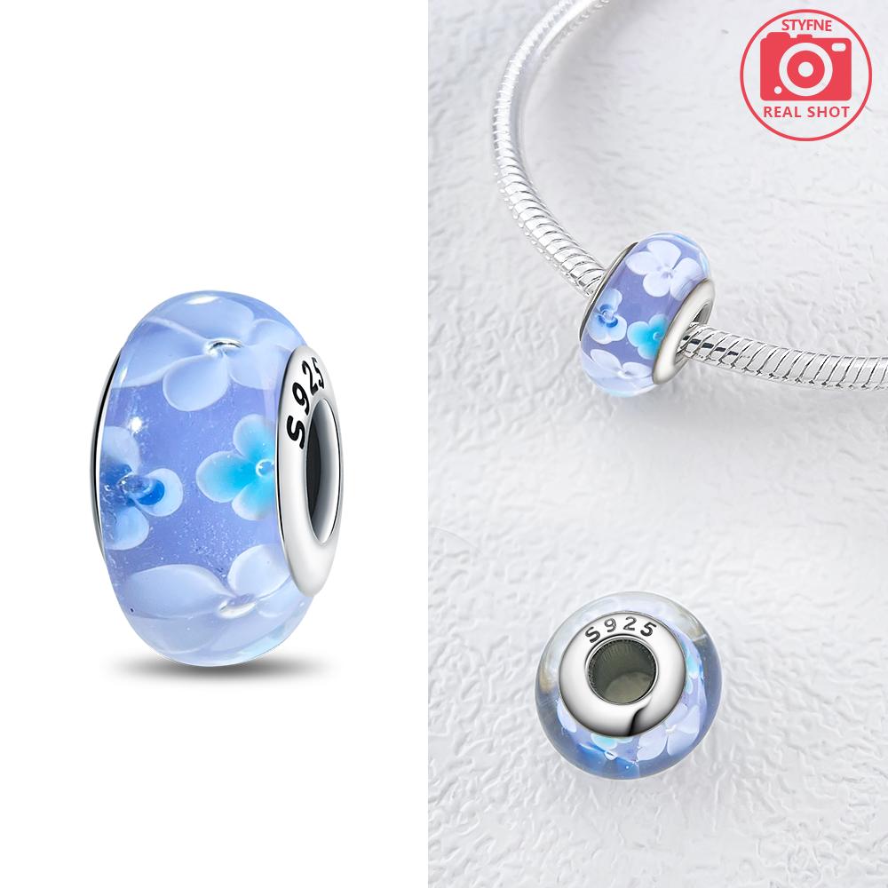 Authentic Certified Pink Glass Bead Blue Romantic Bead Charms Compatible With Bracelets Charm Bead Charms Copper Women Diy Jewellery Making
