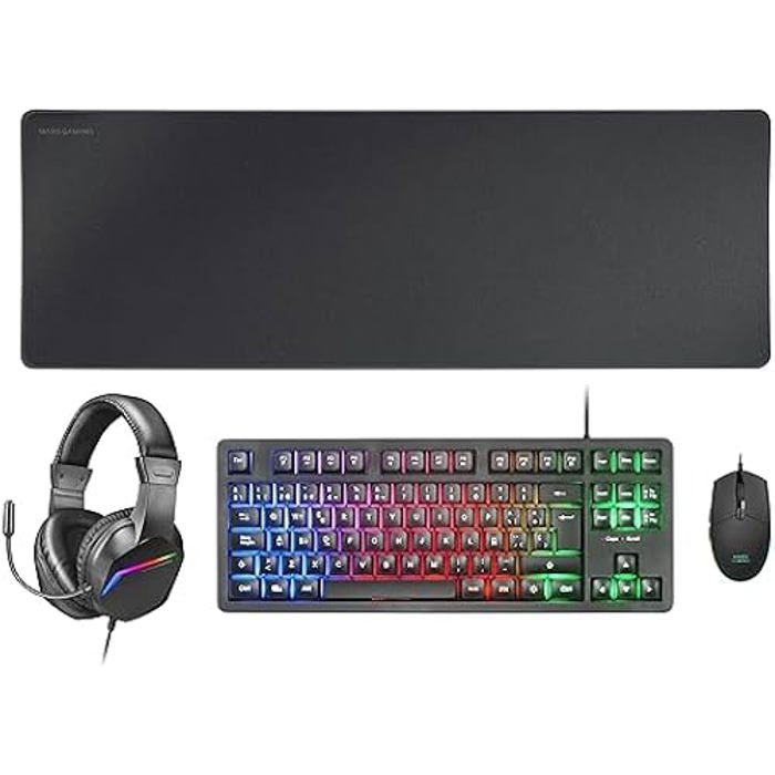 RGB Gaming Tastatursett - Mars Gaming - MCP-RGB3 - Mus 3200 DPI - RGB Over-Ear Headset - Musematte