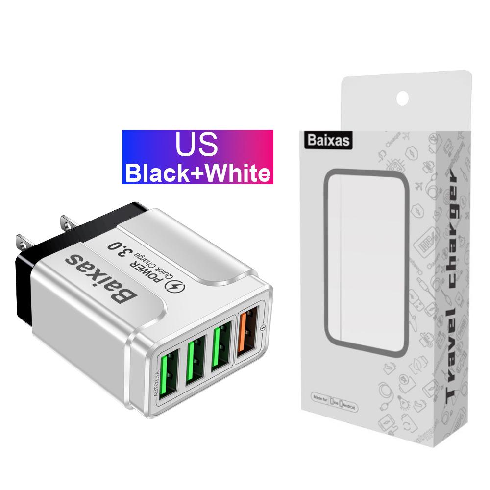 QC3.0 4-Port Fast USB Charger with EU/UK/AU Plug for Mobile Devices