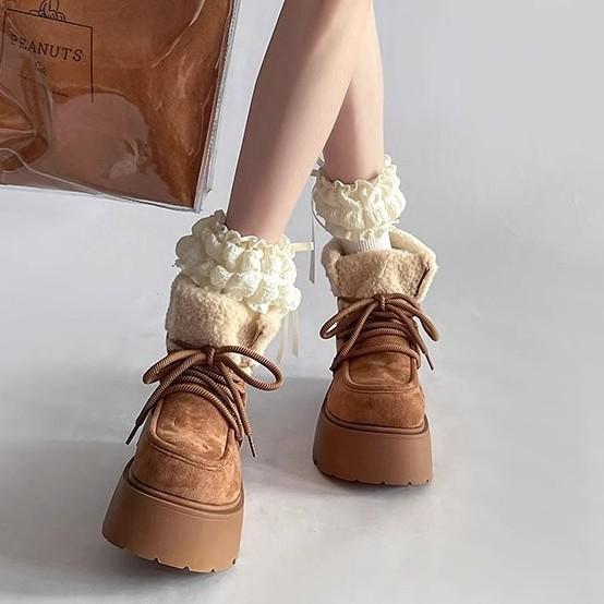 Retro matte snøstøvler dame høst og vinter 2025 ny mote avslappet fløyel varm korte fluffy bomullssko