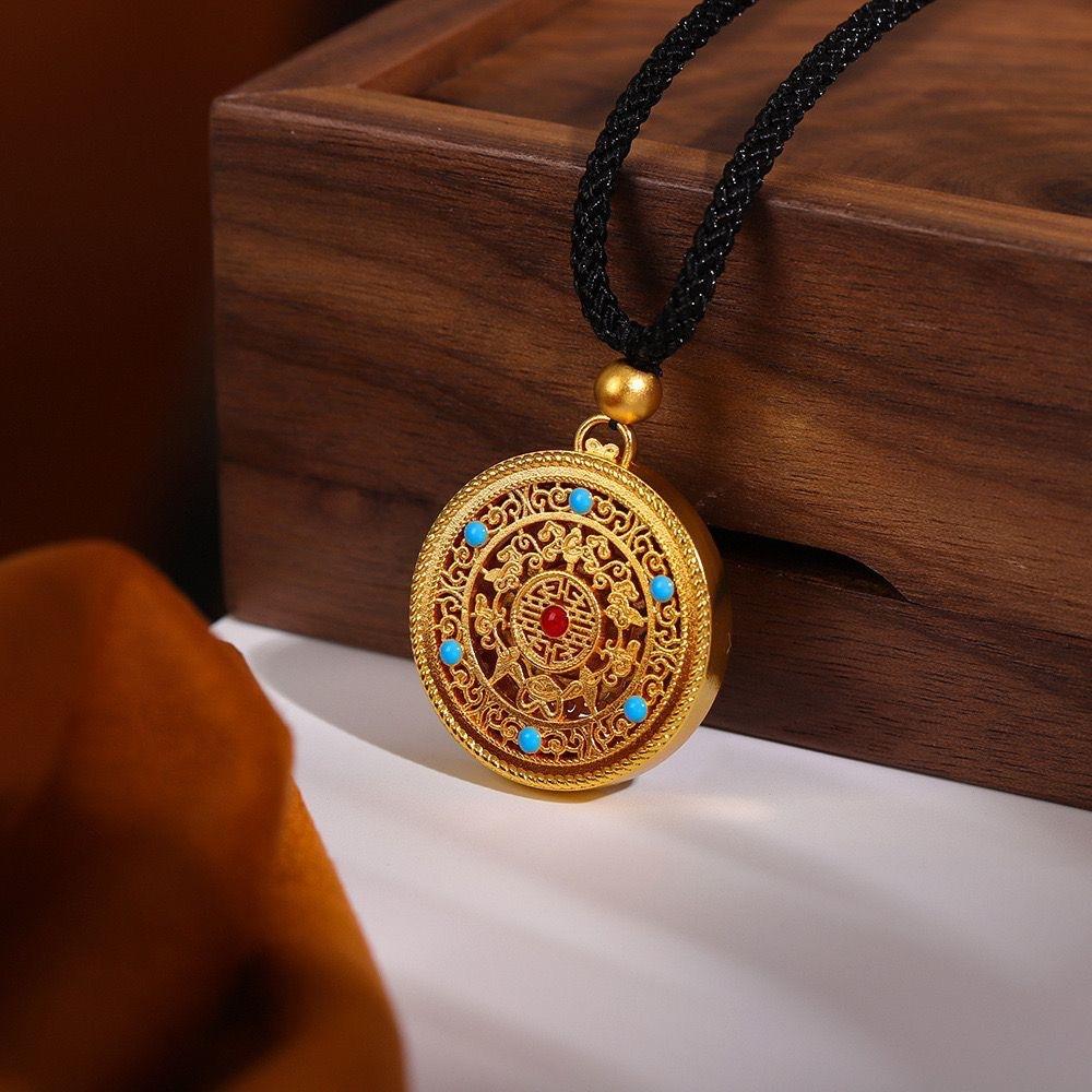 New Chinese Five Blessings Complete Hollow Pendant Ancient Compass Necklace Pendant Retro Sweater Chain Jewelry