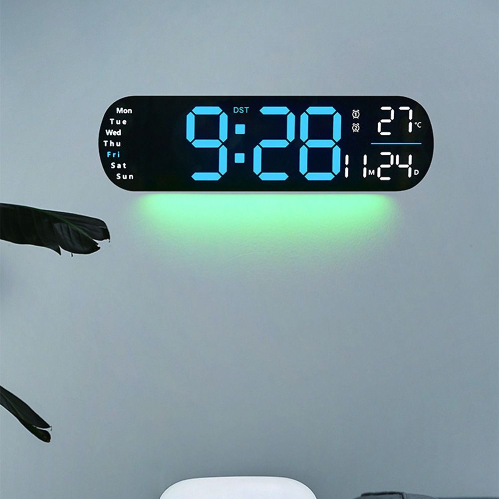 Temperature Display LED Digital Wall Clock Humidity Display Wall-mounted Clock  Bedroom Decor