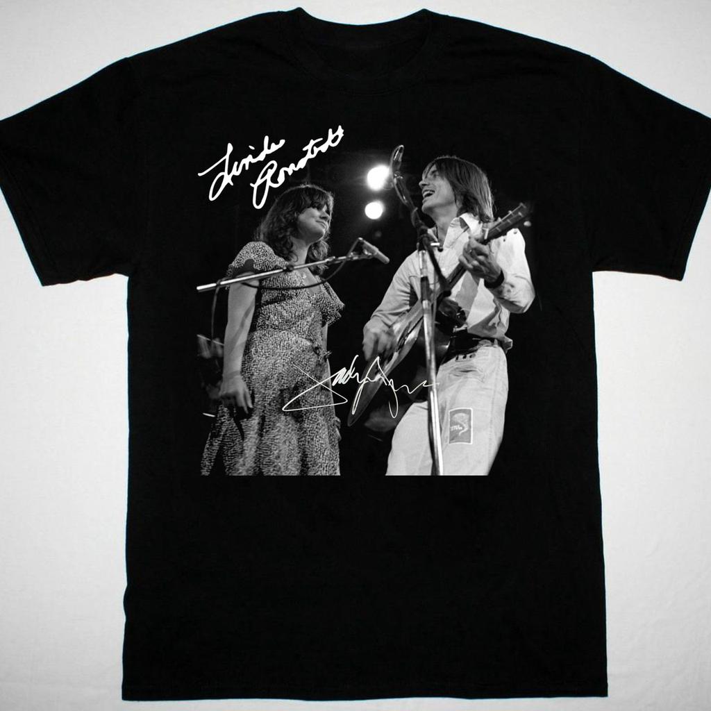 Jackson Browne Linda Ronstadt im Konzert signiertes T-Shirt schwarzes T-Shirt S-5XL