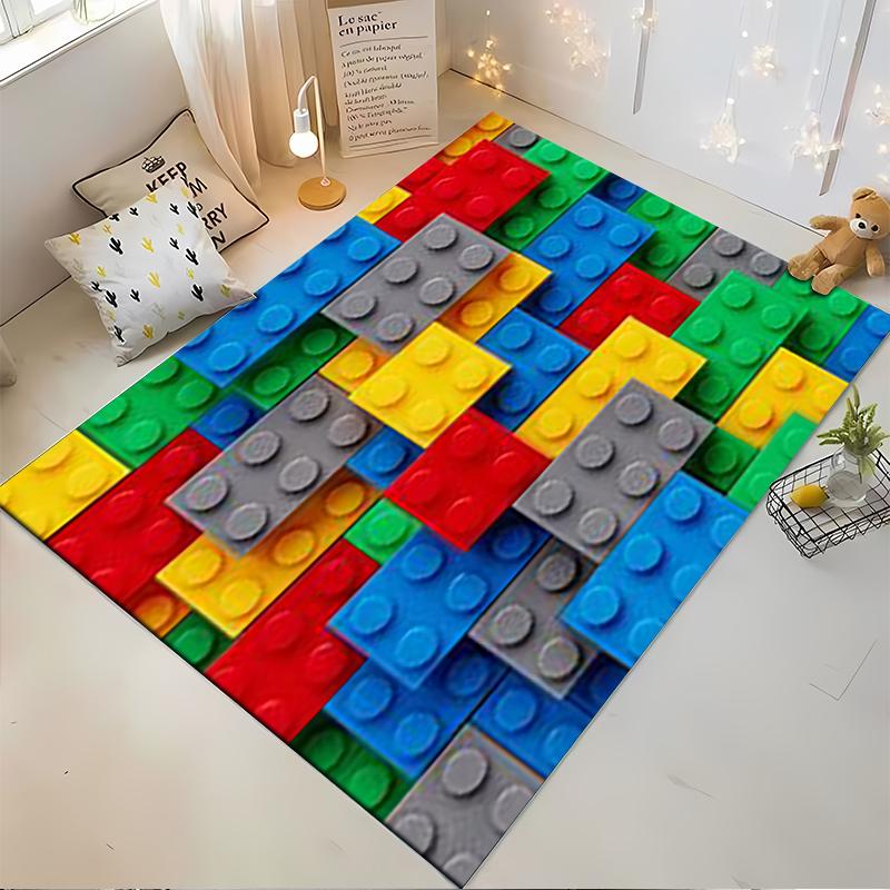 Colorful Building Block Pattern Area Rug for Children's Playroom Decor Suitable for use as an anti-slip for living room bedroom sofas