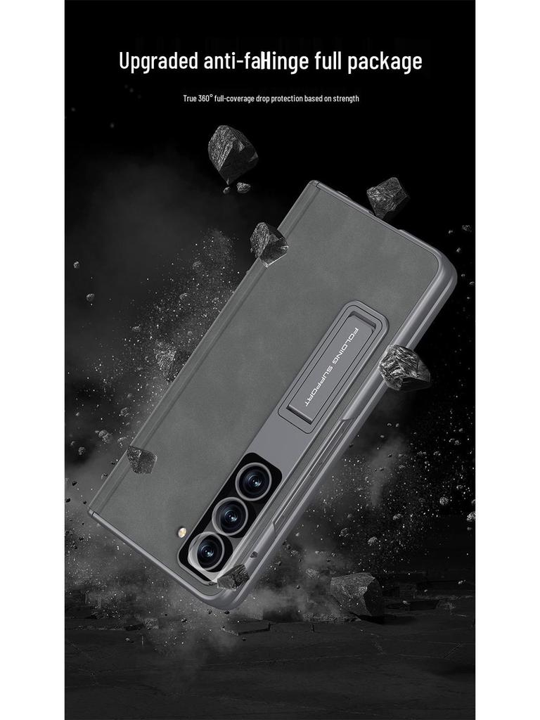 Samsung Z Fold5 Leather Case: Magnetic Hinge, Full Coverage, Stand, Cross-Border Protection