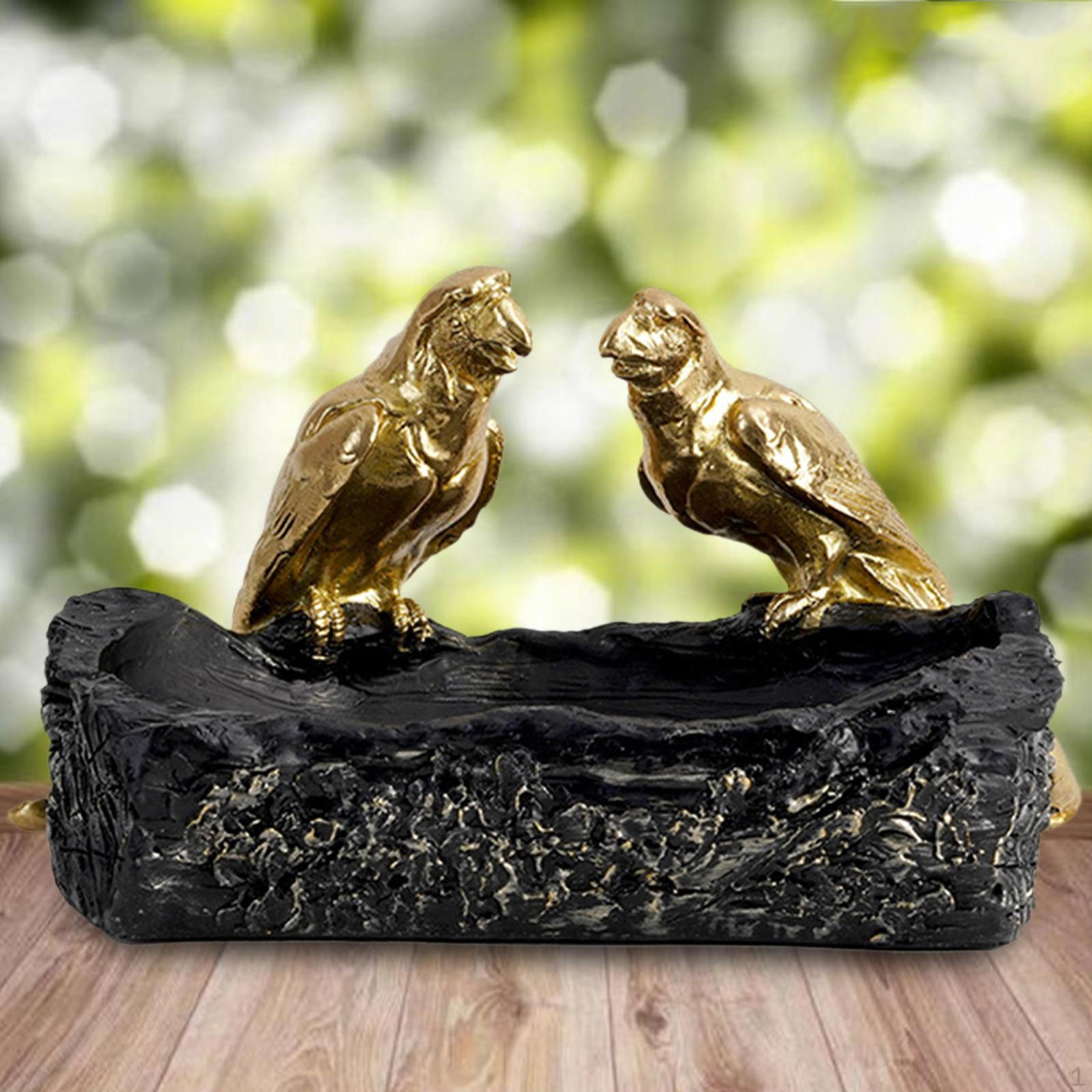 

Resin Parrot Statues Vanity Tray Figurine Sculptures Storage Box for Bedroom Bar Black