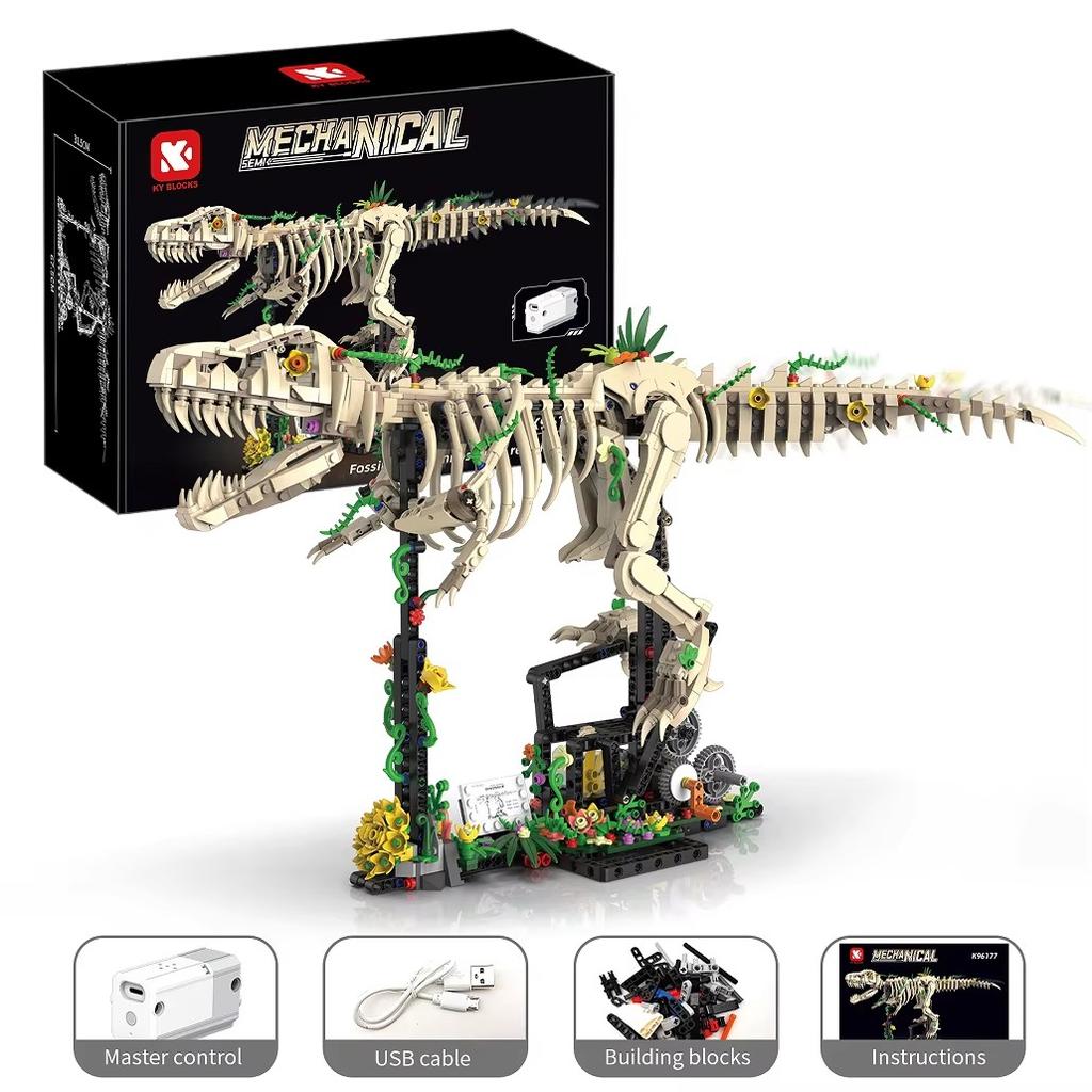 1226Pcs Jurassic Tyrannosaurus Rex Fossil Skeleton Building Blocks Electric Driven Education Dinosaur Model Toys Holiday Gifts