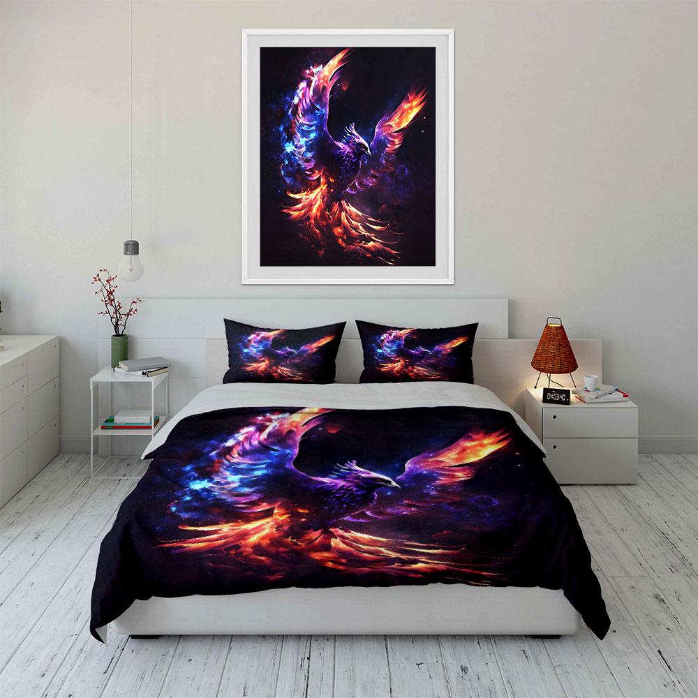 Fiery Phoenix Themed Art Set  Kid'S And Adults' Bedroom Decor, Exquisite Three-Piece Bedding Set Gift