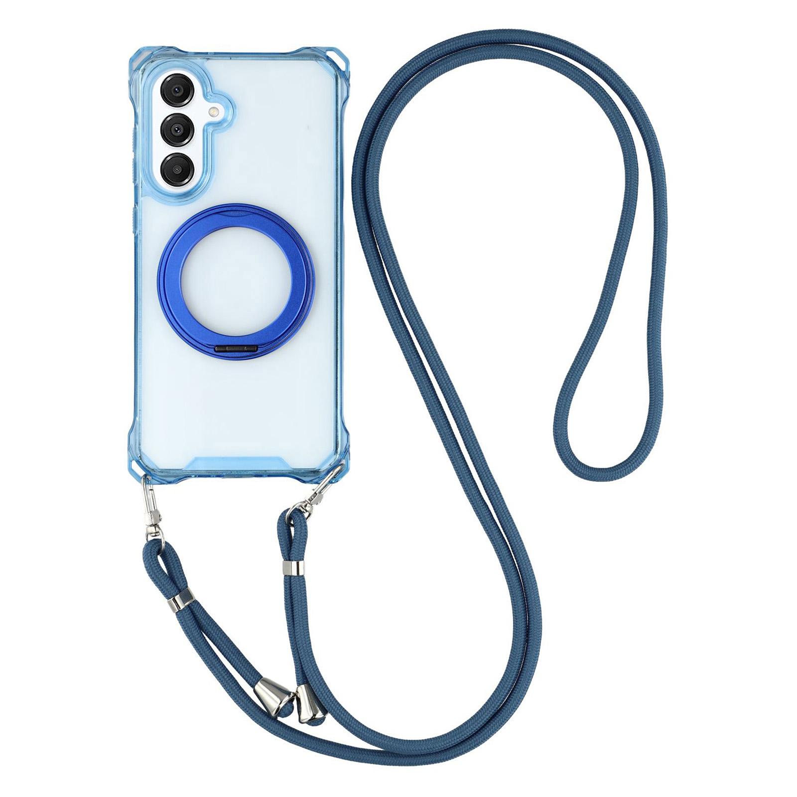 

For Samsung Galaxy A16 5G/4G Magnetic Case Ring Kickstand TPU+PC Phone Cover with Lanyard Blue