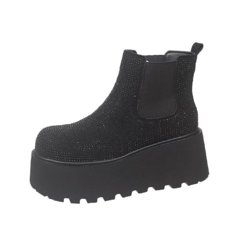 

Дизайнерская Мода Сверкающий Кристалл Женские Ботильоны Роскошный Водяной Бриллиант Зимняя Обувь Женская Толстая Подошва Обувь на Плоской Подошве zapatos 35 чёрный