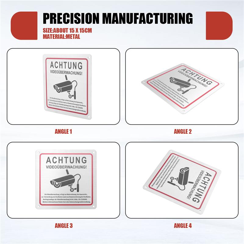 1PC Durable Aluminum Security Surveillance Signs - German "Achtung Video Überwachung" with Camera Icon