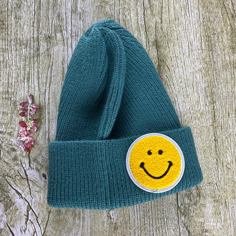 Hat Women Autumn and Winter Smiley Face Label Couple Knitted Hat Winter Pullover Woolen Hat Student Couple Warm Hat