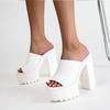 Gdgydh Square Heel Platform Mules Women Outdoor Slippers Peep Toe Slip On Sandals Chunky Heel Shoes Slingback