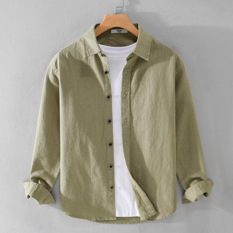 Men's Ramie Long-Sleeve Shirt - Spring/Autumn Casual Loose Fit, Youth Classic Style (Model 9798)