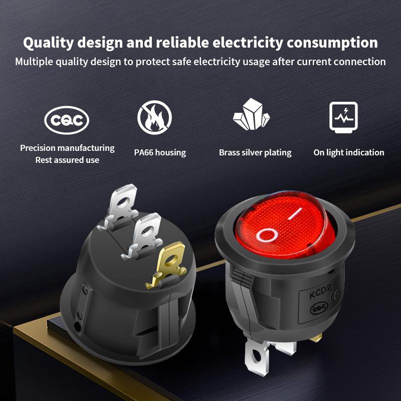 Comutator de înaltă calitate pentru barcă, impermeabil, întrerupător basculant rotund pentru barcă, cu buton luminos, 6A, 250V, deschidere 20 mm, 2/3 picioare, 2/3 viteze