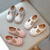 Girls Leather Shoes Hollow Cut-outs Princess Sweet Soft Kids Casual Shoes Spring Summer T-strap Children Flats for Wedding