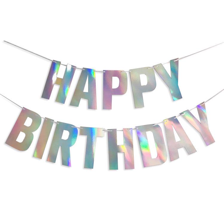 Colorful Silver Glitter Happy Birthday Banner for Kids' Party Decorations