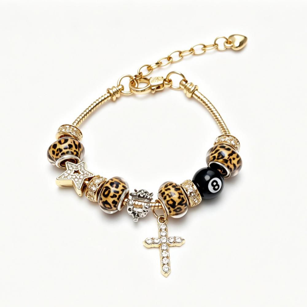 European Retro Leopard Print Black Cross Bracelet - Luxurious High-End Design