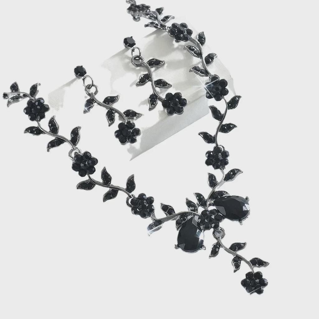 Sunflower Rhinestone Crystal Necklace & Earrings Set for Women - Perfect for Banquets & Weddings