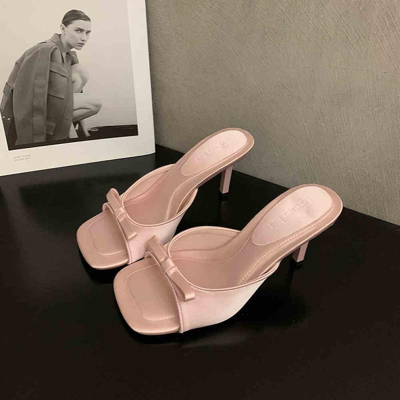 

Туфли на высоком каблуке с бантом, вечерние платья, женские тапочки, летние туфли с открытым носком и высоким каблуком с бабочкой 34EU/CN35 розовый