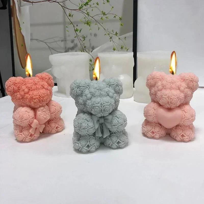 Rose Bear Aromatherapy Candle Silicone Mold Valentine's Day Wedding Party Atmosphere Home Decoration Mold Creative Styling Mold
