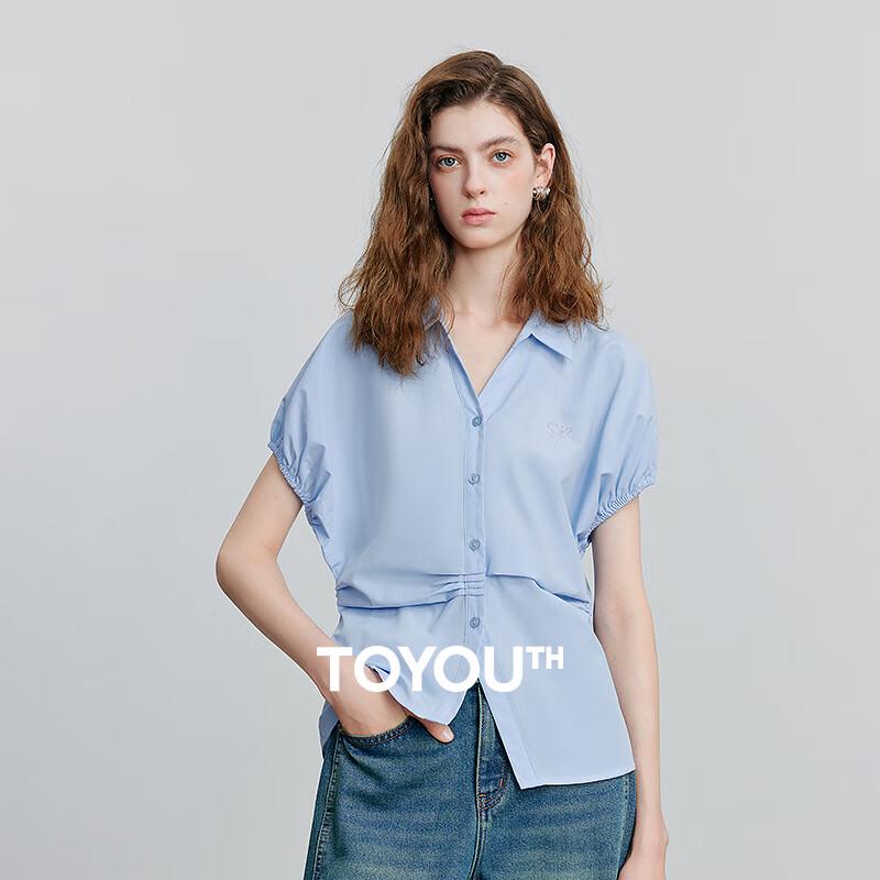 Chuyu Women s Pleated Lantern Sleeve Polo Blouse S