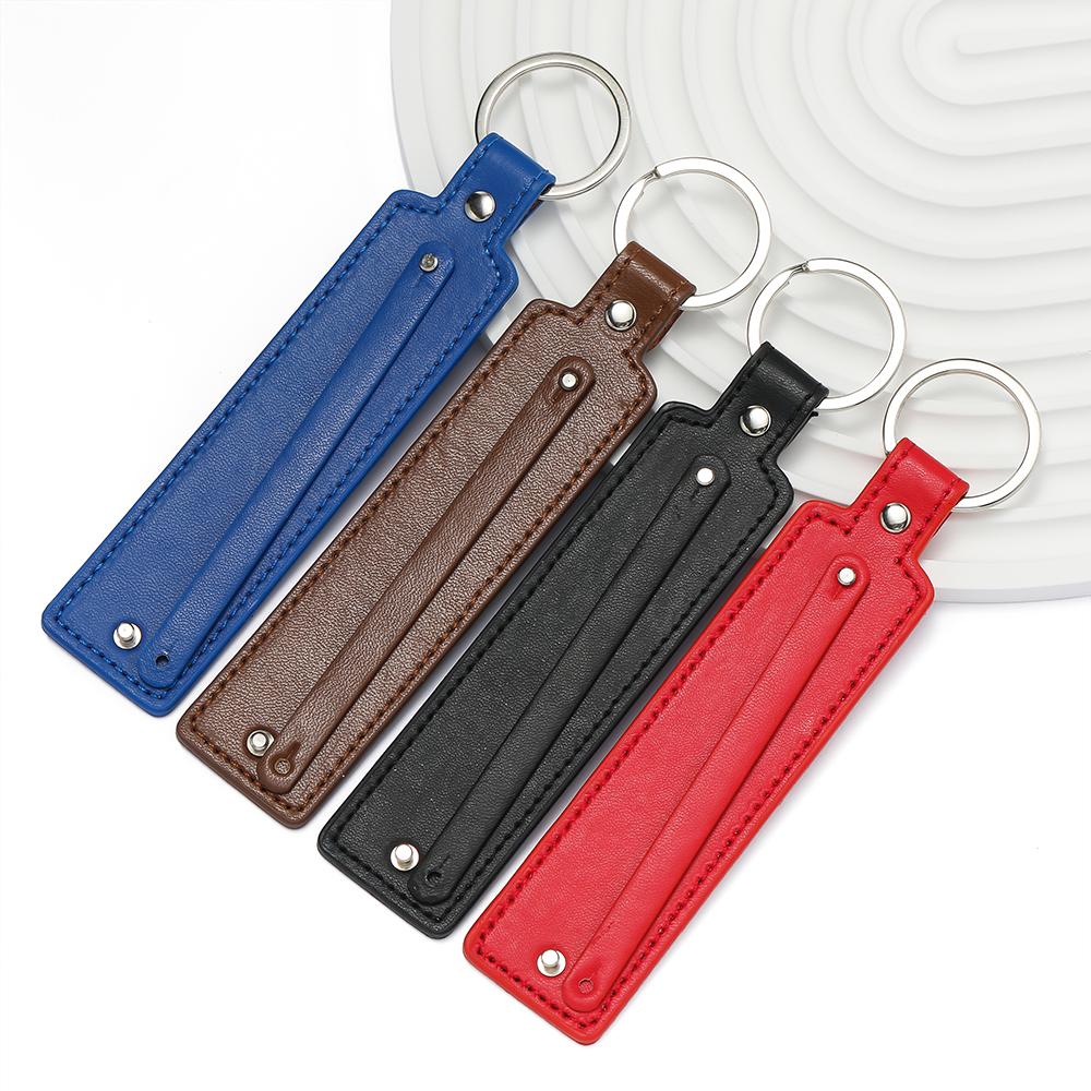 1pc Creative PU Leather Keychain Business Gift Leather Party Blank Car Key Chains Simple Metal Key Rings DIY Accessories