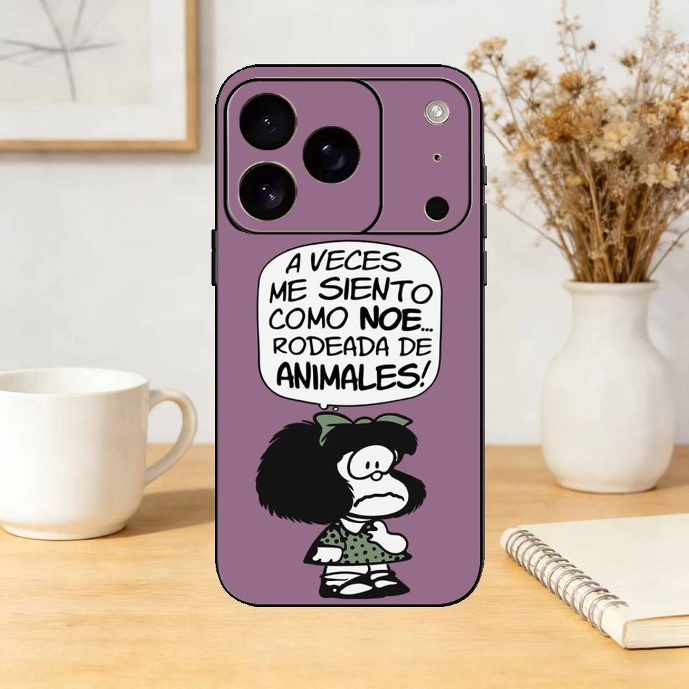 

Cartoon Mafalda Phone Case For iPhone 17,16,15,14,13,12,11 Plus,Pro,Max,Mini Silicone black Soft Cover iPhone14Pro